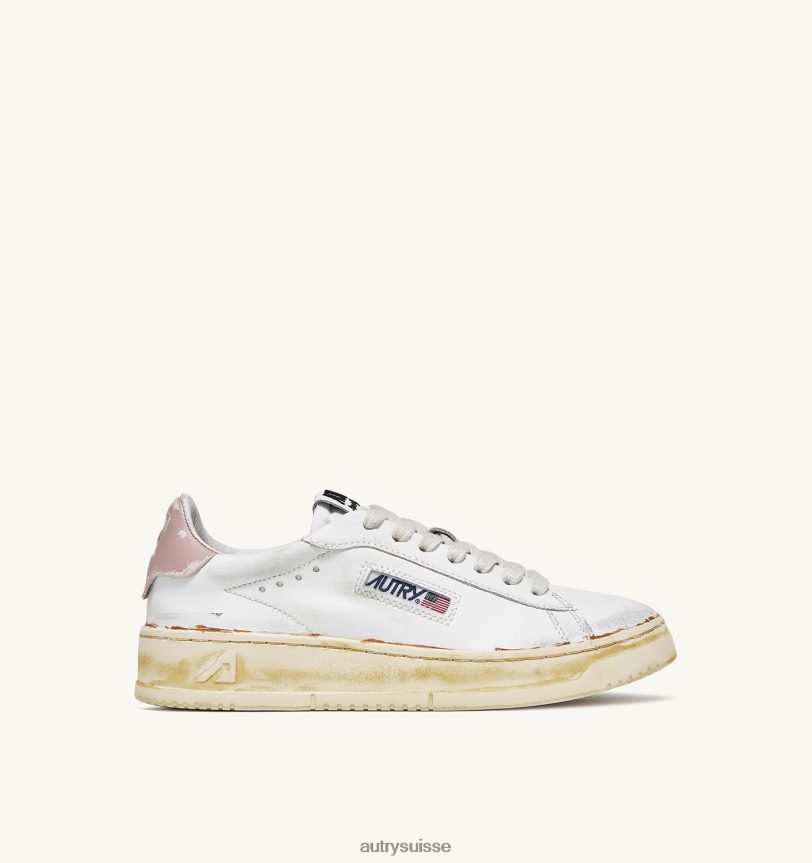 baskets dallas low vintage collés en cuir blanc et rose poudré 28NX00262 suisse femmes Autry