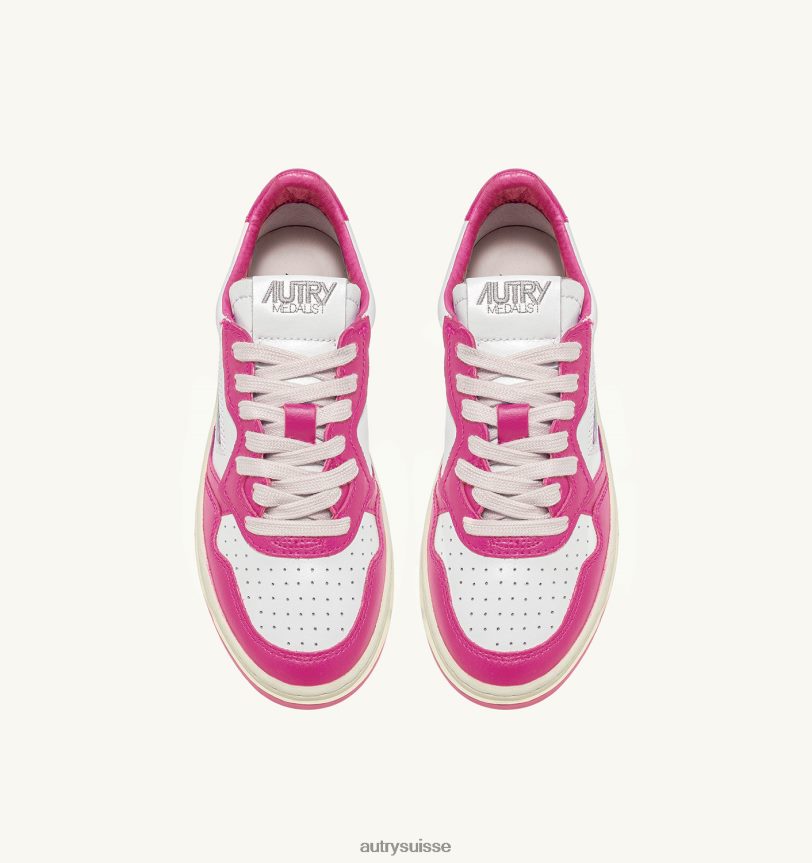 baskets basses medalist bicolores en cuir blanc et fuxia 28NX00177 suisse femmes Autry
