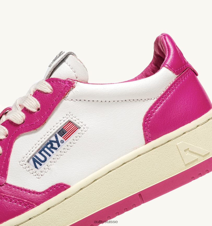 baskets basses medalist bicolores en cuir blanc et fuxia 28NX00177 suisse femmes Autry