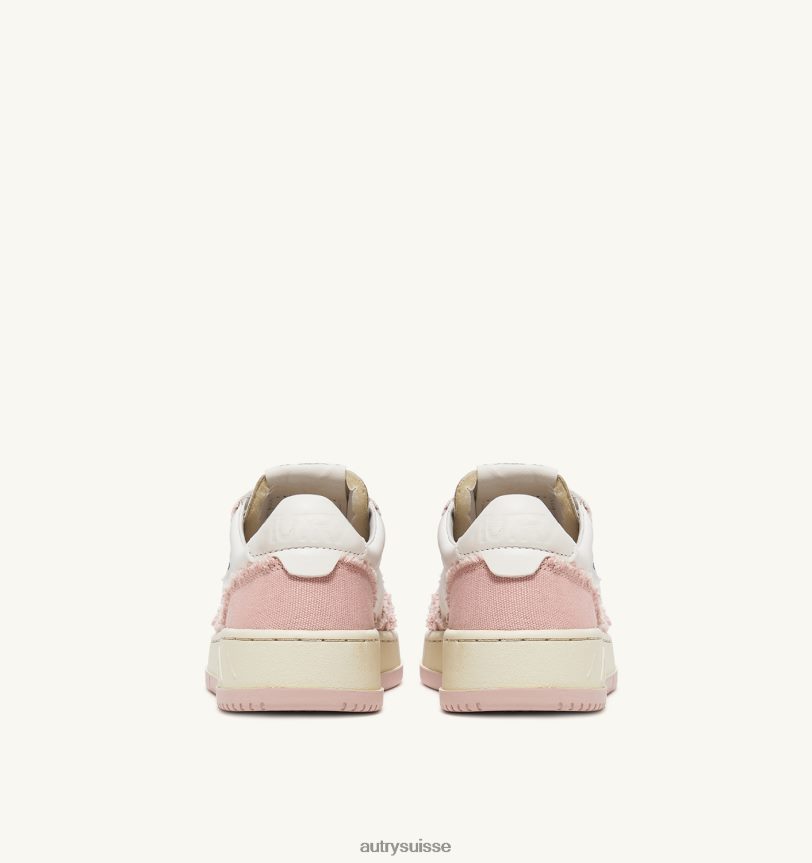 baskets basses medalist bicolores en cuir de chèvre souple et toile effilochée blanc et rose poudré 28NX00239 suisse femmes Autry