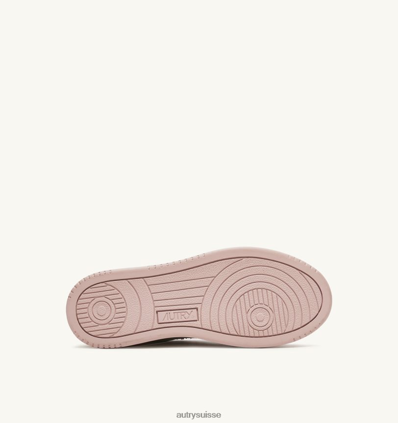 baskets basses medalist bicolores en cuir de chèvre souple et toile effilochée blanc et rose poudré 28NX00239 suisse femmes Autry