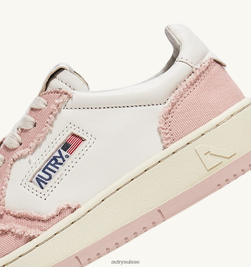 baskets basses medalist bicolores en cuir de chèvre souple et toile effilochée blanc et rose poudré 28NX00239 suisse femmes Autry