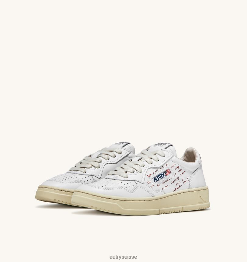 baskets basses medalist en cuir blanc avec lettrage rouge 28NX00168 suisse femmes Autry