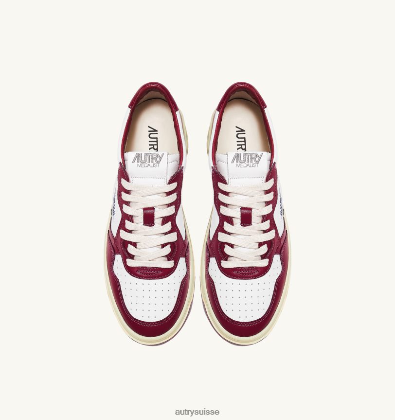 baskets basses medalist en cuir blanc et bordeaux 28NX00178 suisse femmes Autry