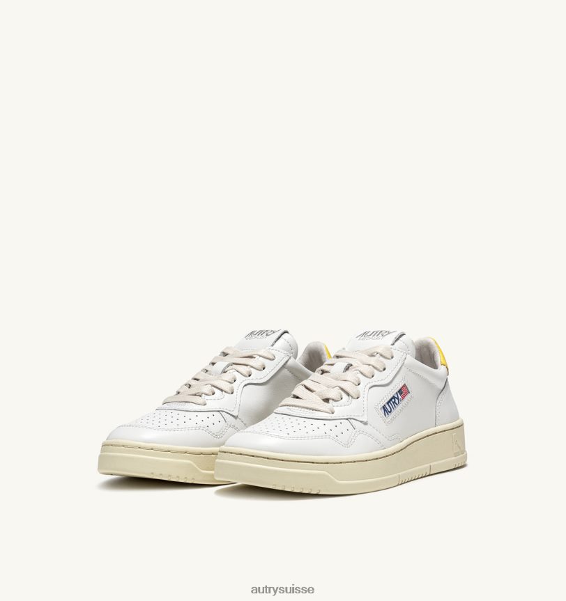 baskets basses medalist en cuir blanc et jaune 28NX00164 suisse femmes Autry