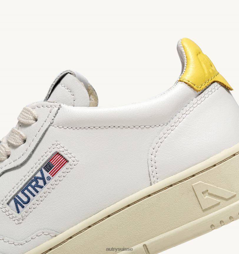 baskets basses medalist en cuir blanc et jaune 28NX00164 suisse femmes Autry