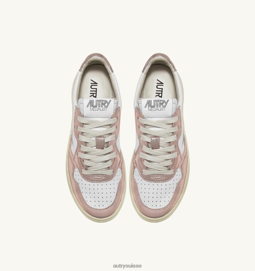baskets basses medalist en cuir blanc et marron cuivré 28NX00175 suisse femmes Autry