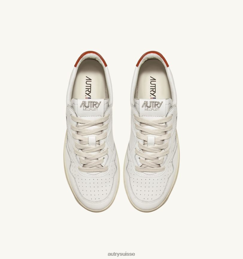 baskets basses medalist en cuir blanc et rouille 28NX00216 suisse femmes Autry