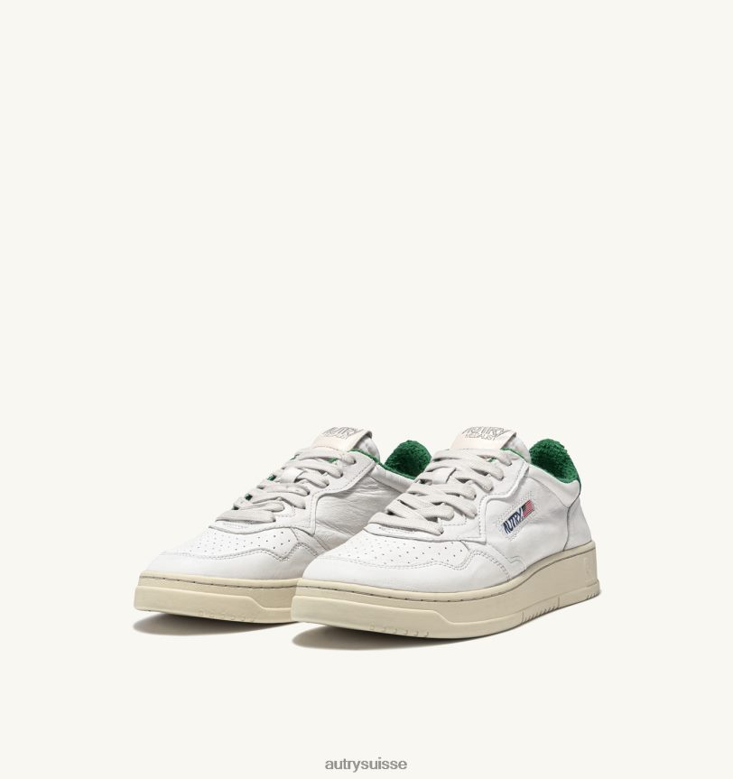 baskets basses medalist en cuir de chèvre souple et éponge blanc et vert 28NX00222 suisse femmes Autry