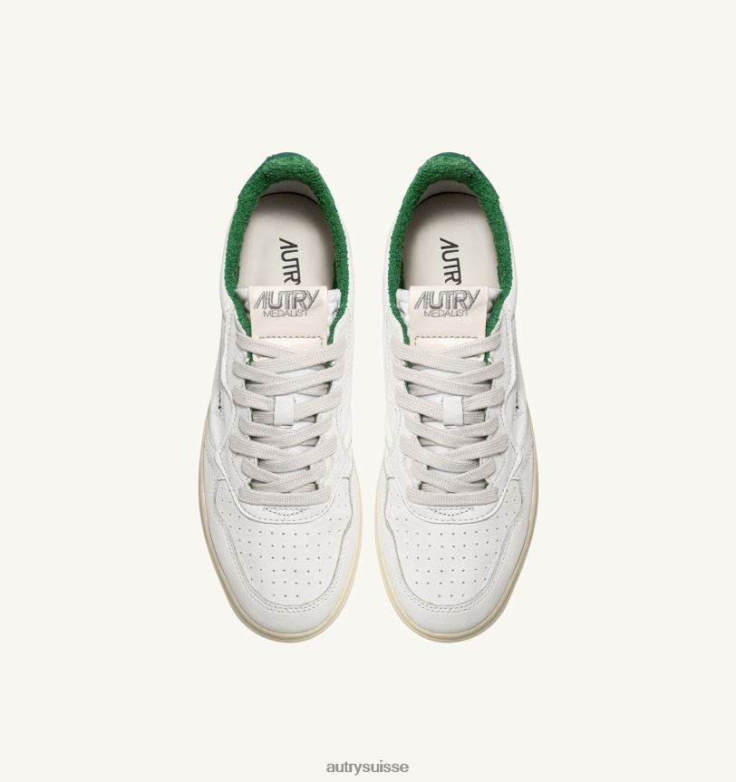 baskets basses medalist en cuir de chèvre souple et éponge blanc et vert 28NX00222 suisse femmes Autry