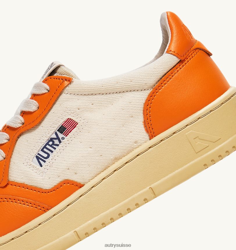 baskets basses medalist en cuir et toile blanc et orange 28NX00245 suisse femmes Autry