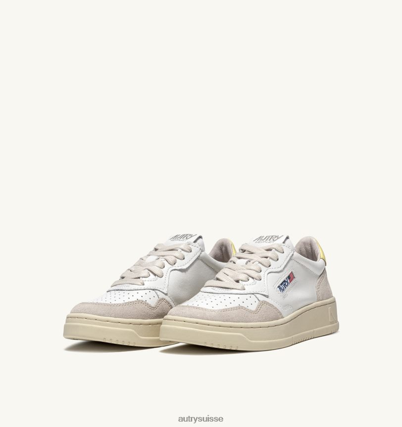 baskets basses medalist en daim et cuir blanc et jaune 28NX00172 suisse femmes Autry