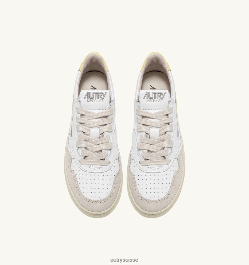 baskets basses medalist en daim et cuir blanc et jaune 28NX00172 suisse femmes Autry