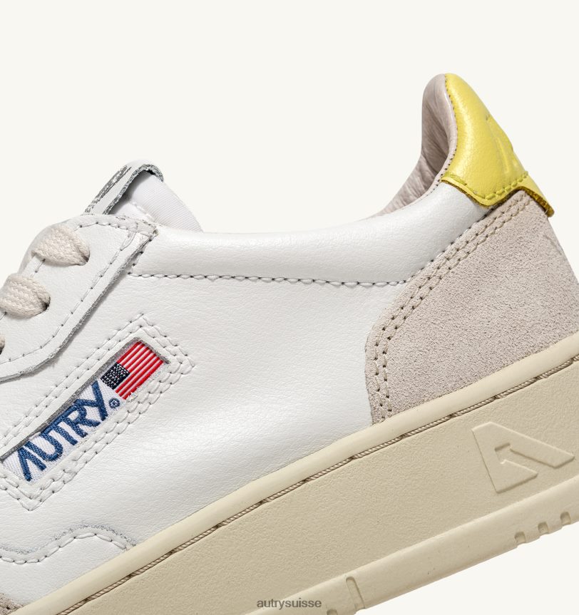 baskets basses medalist en daim et cuir blanc et jaune 28NX00172 suisse femmes Autry
