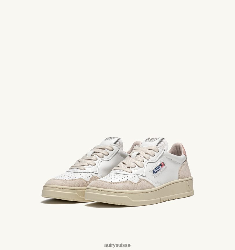 baskets basses medalist en daim et cuir blanc et rose poudré 28NX00217 suisse femmes Autry