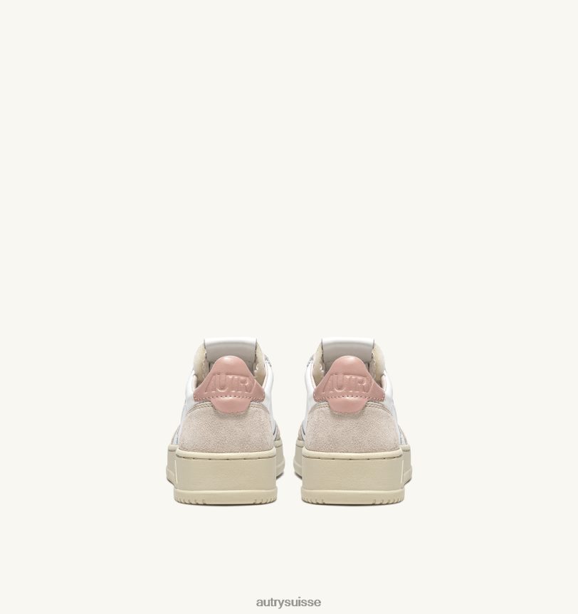 baskets basses medalist en daim et cuir blanc et rose poudré 28NX00217 suisse femmes Autry
