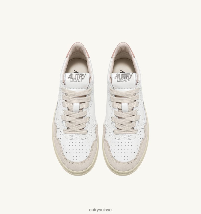 baskets basses medalist en daim et cuir blanc et rose poudré 28NX00217 suisse femmes Autry