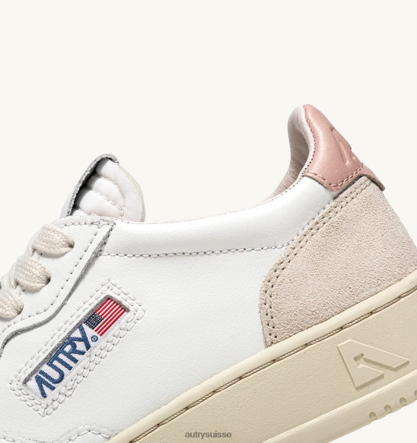 baskets basses medalist en daim et cuir blanc et rose poudré 28NX00217 suisse femmes Autry