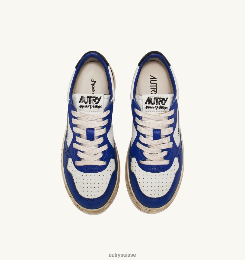 baskets basses super vintage en cuir blanc bleu et noir 28NX00200 suisse femmes Autry