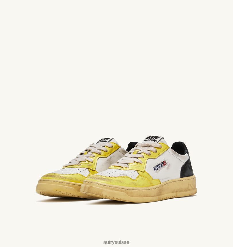 baskets basses super vintage en cuir blanc noir et jaune 28NX00202 suisse femmes Autry