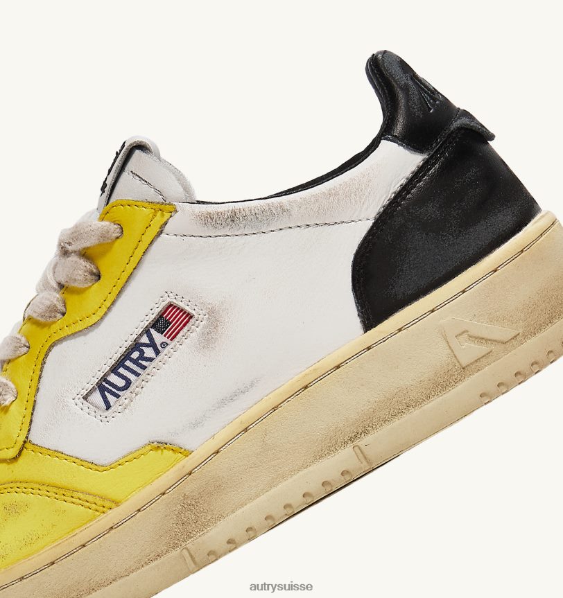 baskets basses super vintage en cuir blanc noir et jaune 28NX00202 suisse femmes Autry