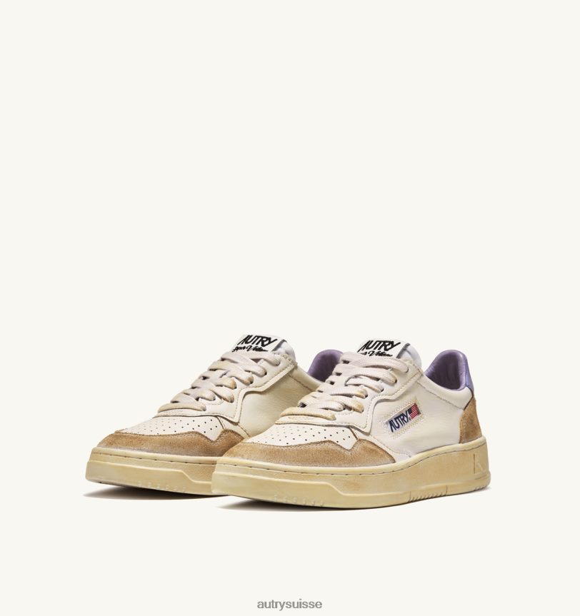 baskets basses super vintage en cuir effet jaunissant blanc et lavande 28NX00267 suisse femmes Autry