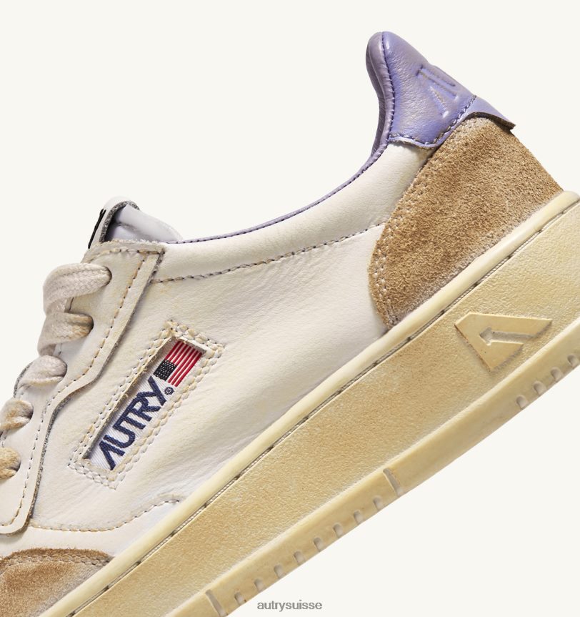 baskets basses super vintage en cuir effet jaunissant blanc et lavande 28NX00267 suisse femmes Autry