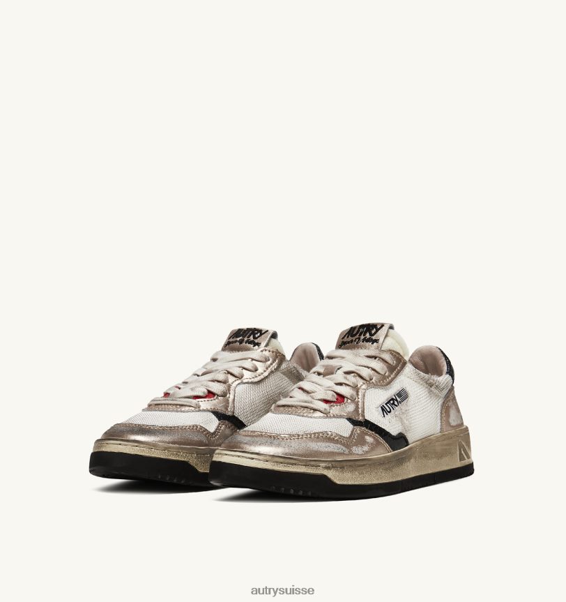 baskets basses super vintage en mesh et daim blanc et oro 28NX00199 suisse femmes Autry