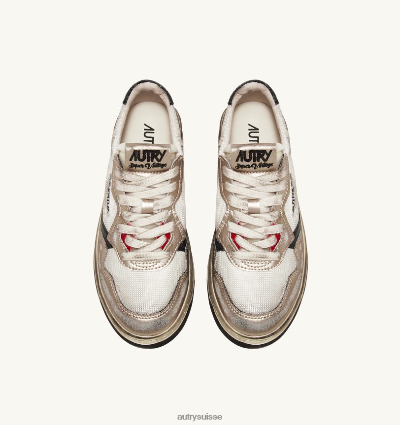baskets basses super vintage en mesh et daim blanc et oro 28NX00199 suisse femmes Autry