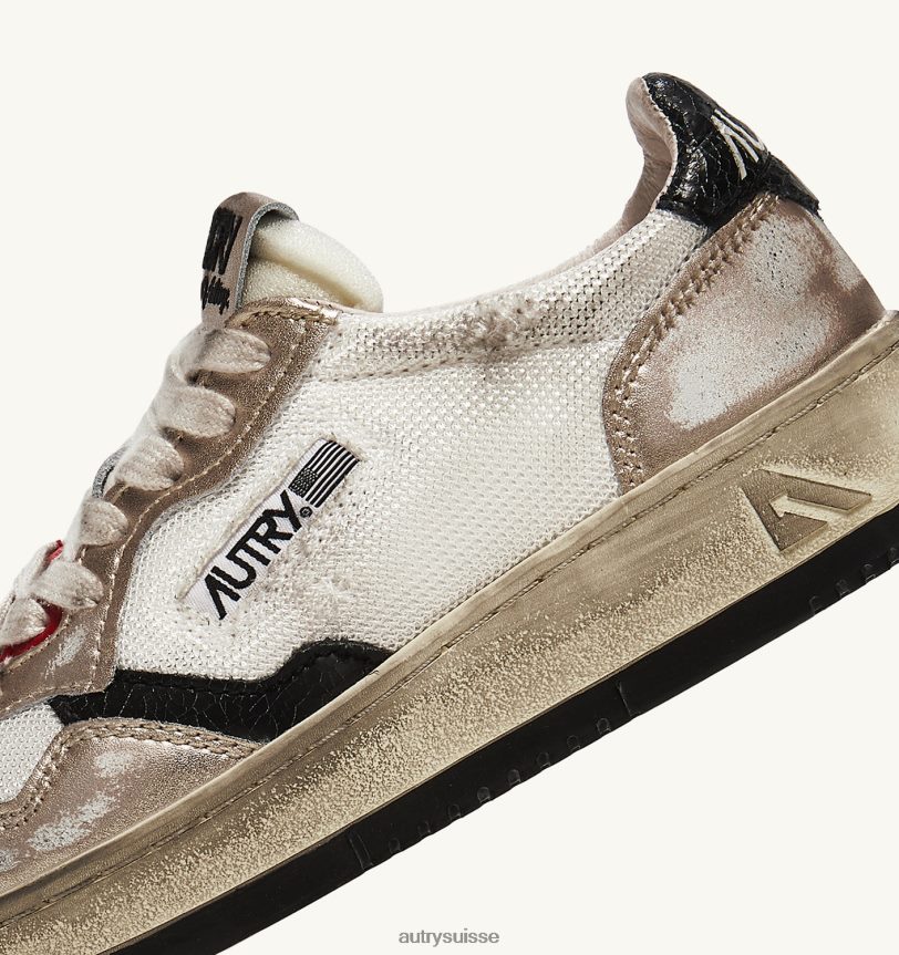 baskets basses super vintage en mesh et daim blanc et oro 28NX00199 suisse femmes Autry