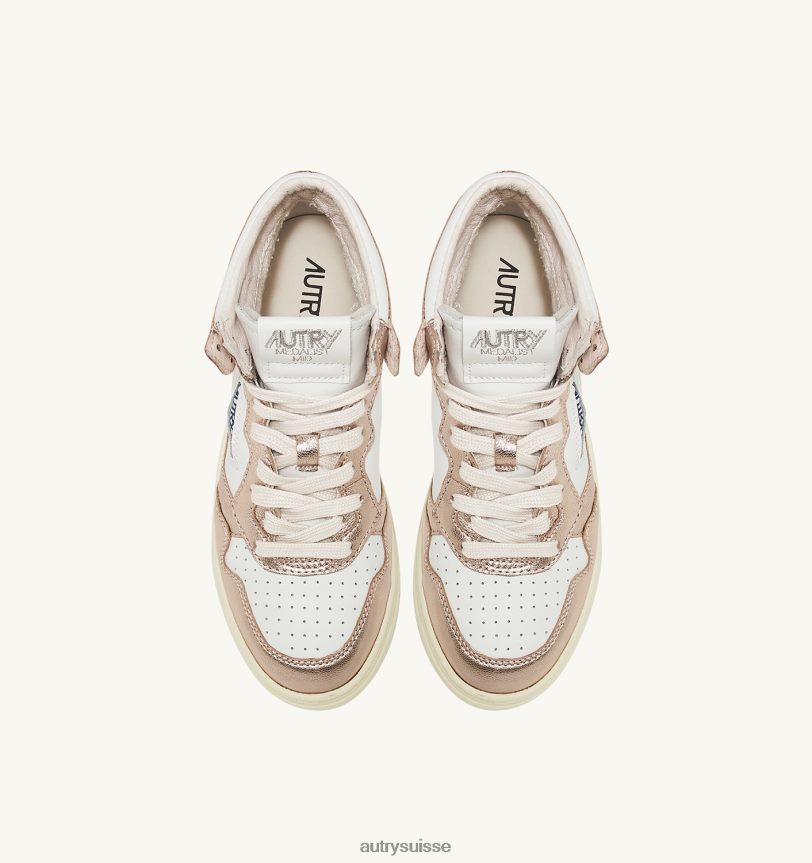 baskets bicolores medalist mid en cuir blanc et bronze 28NX00191 suisse femmes Autry