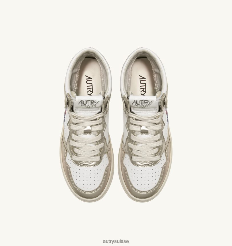baskets bicolores medalist mid en cuir blanc et platine 28NX00237 suisse femmes Autry