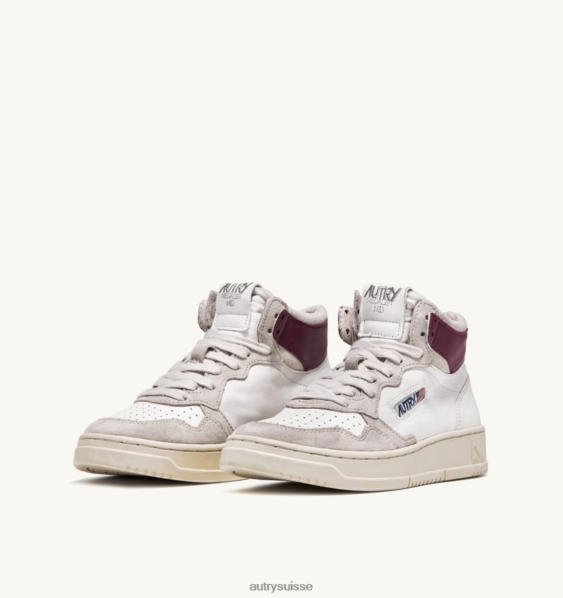 baskets medalist mid en cuir de chèvre et daim blanc et bordeaux 28NX00233 suisse femmes Autry