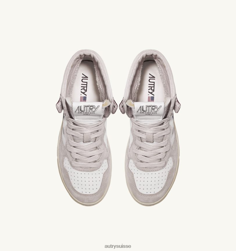 baskets medalist mid en cuir de chèvre et daim blanc et bordeaux 28NX00233 suisse femmes Autry