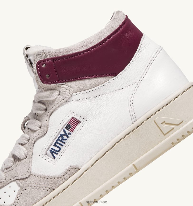 baskets medalist mid en cuir de chèvre et daim blanc et bordeaux 28NX00233 suisse femmes Autry