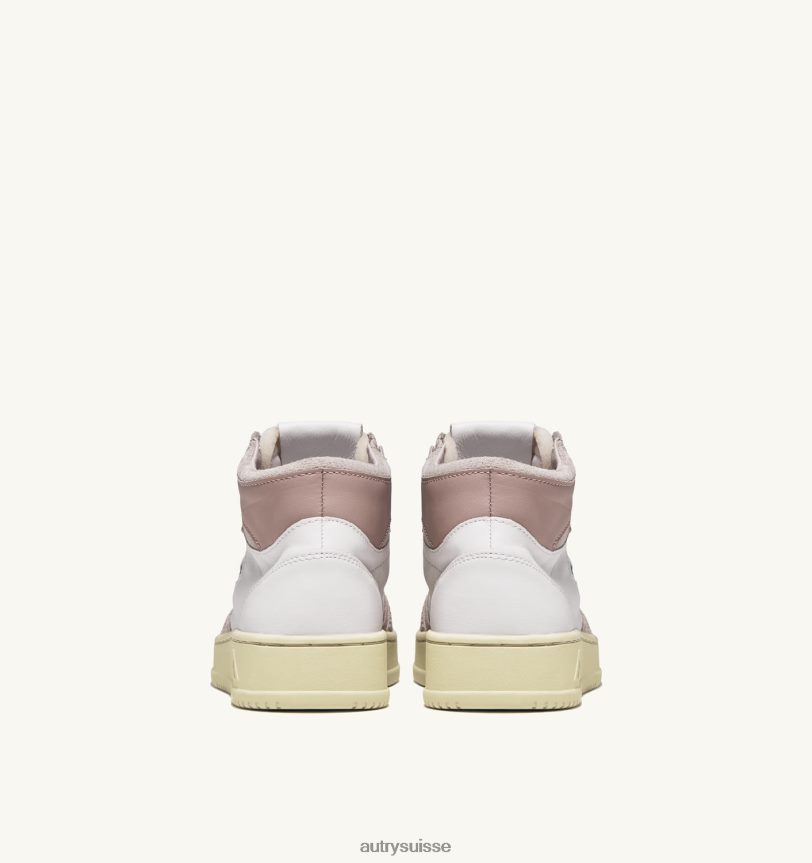 baskets medalist mid en cuir de chèvre et daim blanc et rose 28NX00231 suisse femmes Autry