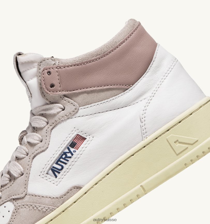 baskets medalist mid en cuir de chèvre et daim blanc et rose 28NX00231 suisse femmes Autry