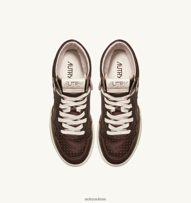 baskets medalist mid en cuir de chèvre laminé marron ébène 28NX00210 suisse femmes Autry