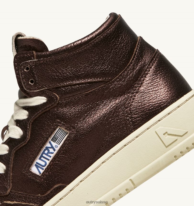 baskets medalist mid en cuir de chèvre laminé marron ébène 28NX00210 suisse femmes Autry