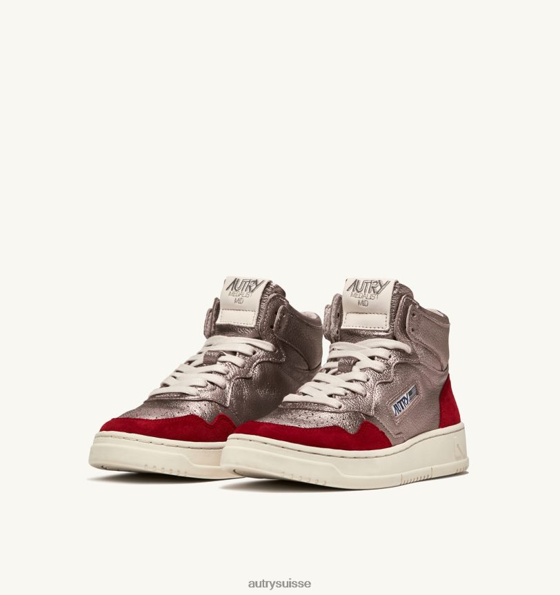 baskets medalist mid en cuir et daim marron cuivré et rouge 28NX00234 suisse femmes Autry