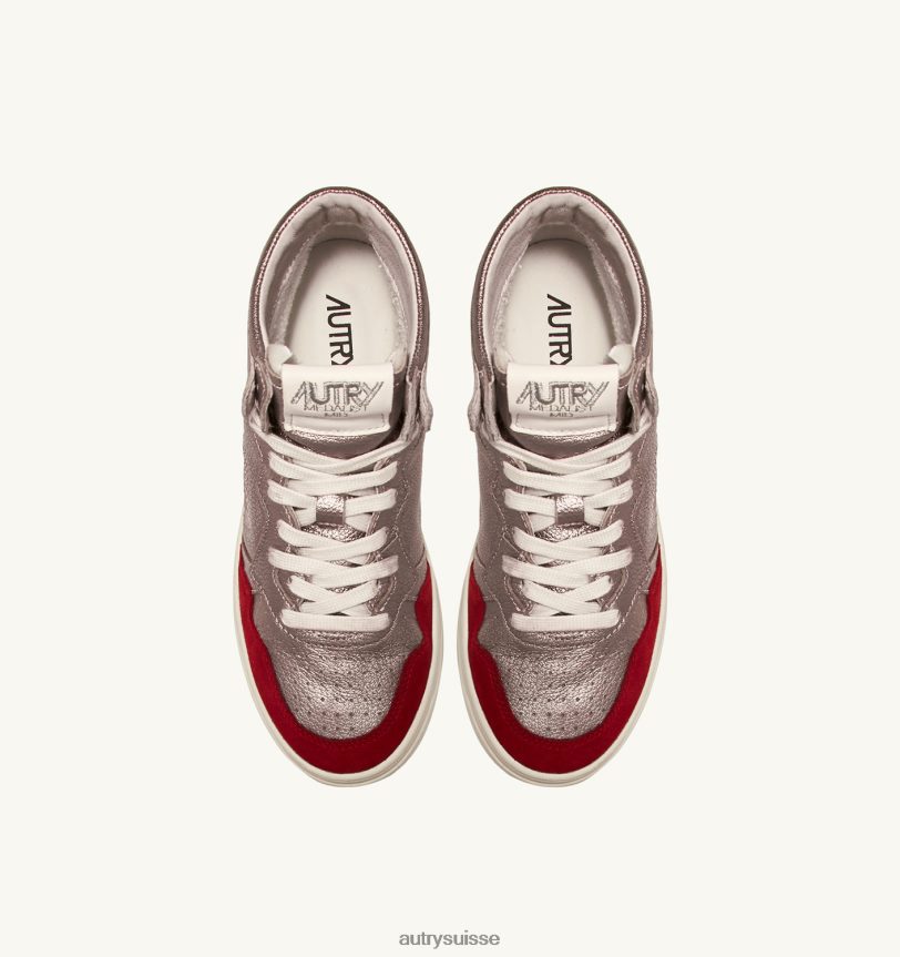 baskets medalist mid en cuir et daim marron cuivré et rouge 28NX00234 suisse femmes Autry