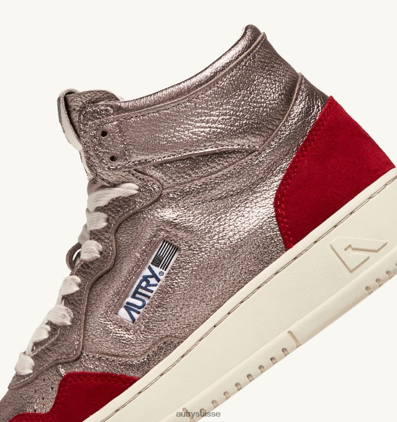 baskets medalist mid en cuir et daim marron cuivré et rouge 28NX00234 suisse femmes Autry