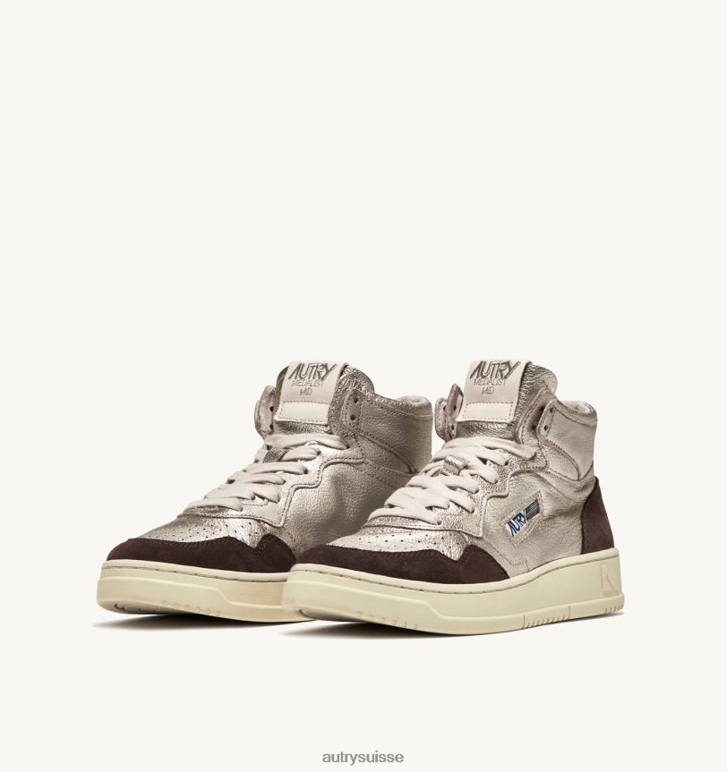 baskets medalist mid en cuir et daim platine et marron 28NX00235 suisse femmes Autry