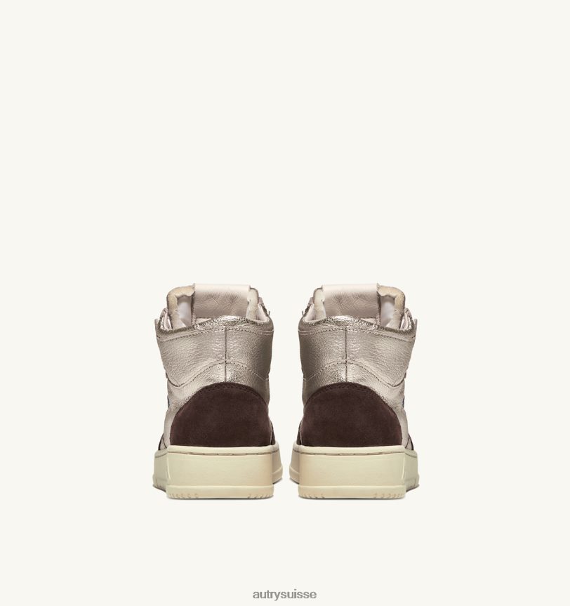 baskets medalist mid en cuir et daim platine et marron 28NX00235 suisse femmes Autry
