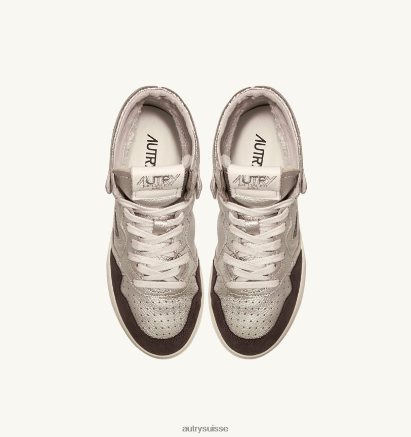 baskets medalist mid en cuir et daim platine et marron 28NX00235 suisse femmes Autry