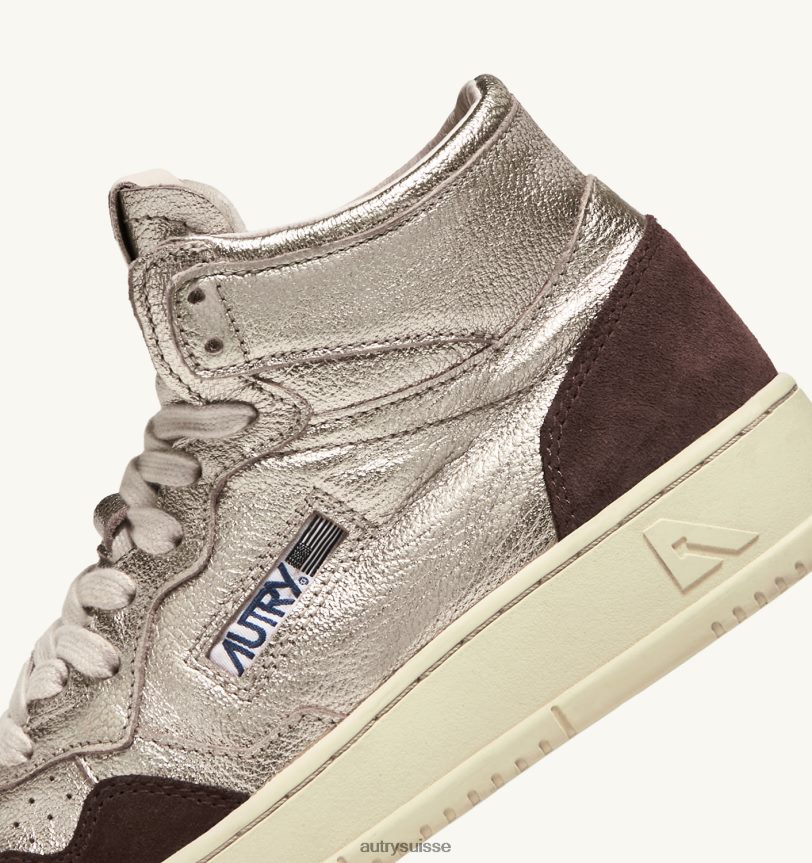 baskets medalist mid en cuir et daim platine et marron 28NX00235 suisse femmes Autry