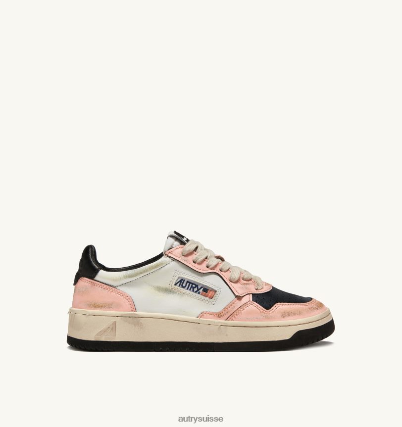 baskets super vintage mid en cuir blanc et rose 28NX00266 suisse femmes Autry