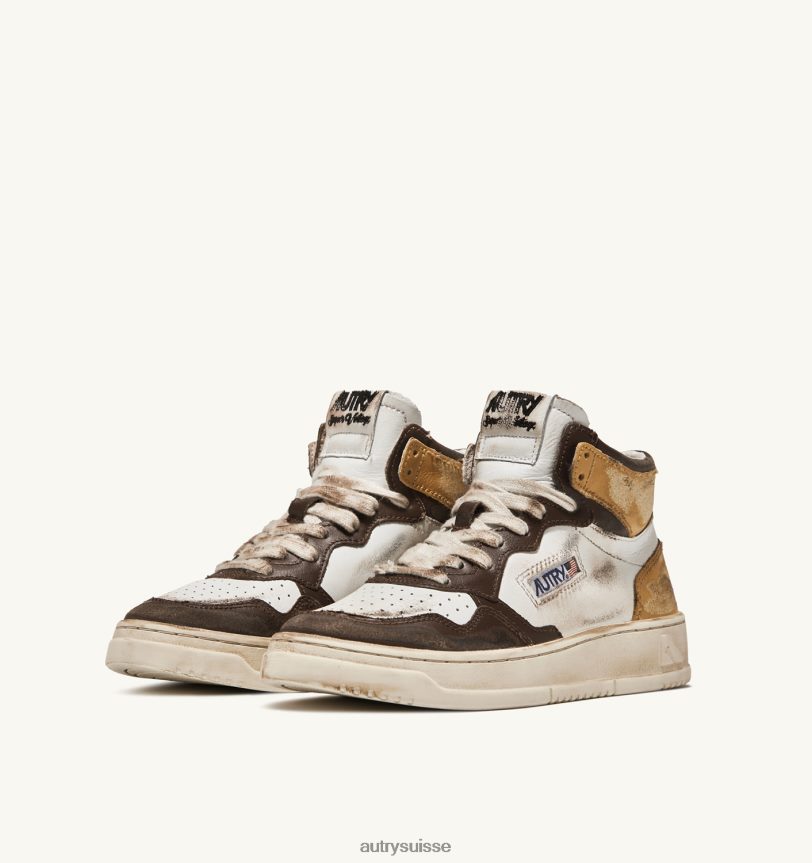 baskets super vintage mid en cuir blanc marron et miel 28NX00205 suisse femmes Autry