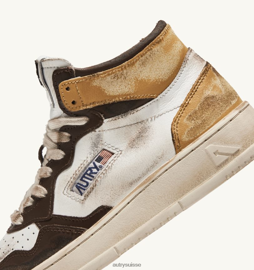 baskets super vintage mid en cuir blanc marron et miel 28NX00205 suisse femmes Autry