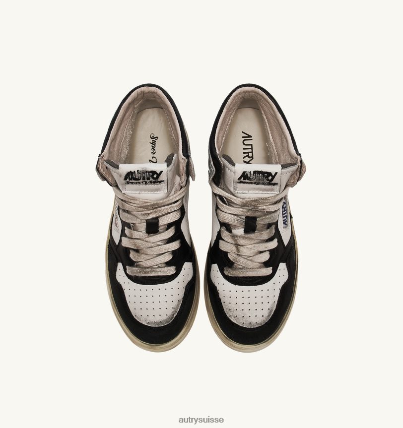 baskets super vintage mid en cuir blanc noir et argent 28NX00204 suisse femmes Autry
